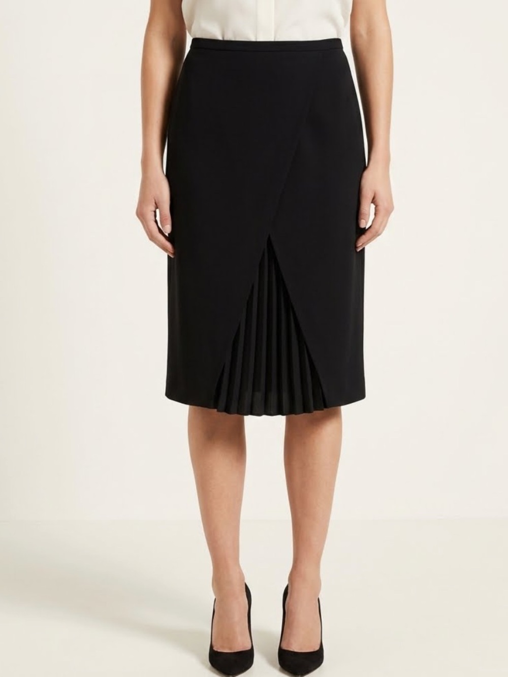 MaxMara Black Crossover Pleated Straight “Gonna” Skirt Size 12